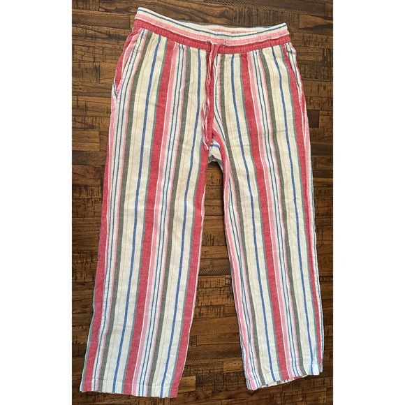 Old Navy Pastel Striped Linen Blend Drawstring Waist Wide Leg Crop Pants - Small - Picture 1 of 8